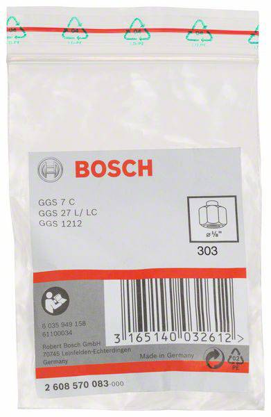 Sáček s logem Bosch, obsahující informace o modelových číslech GGS 7 C, GGS 27 L/LC, GGS 1212 a čárovým kódem; vyrobeno v Německu.