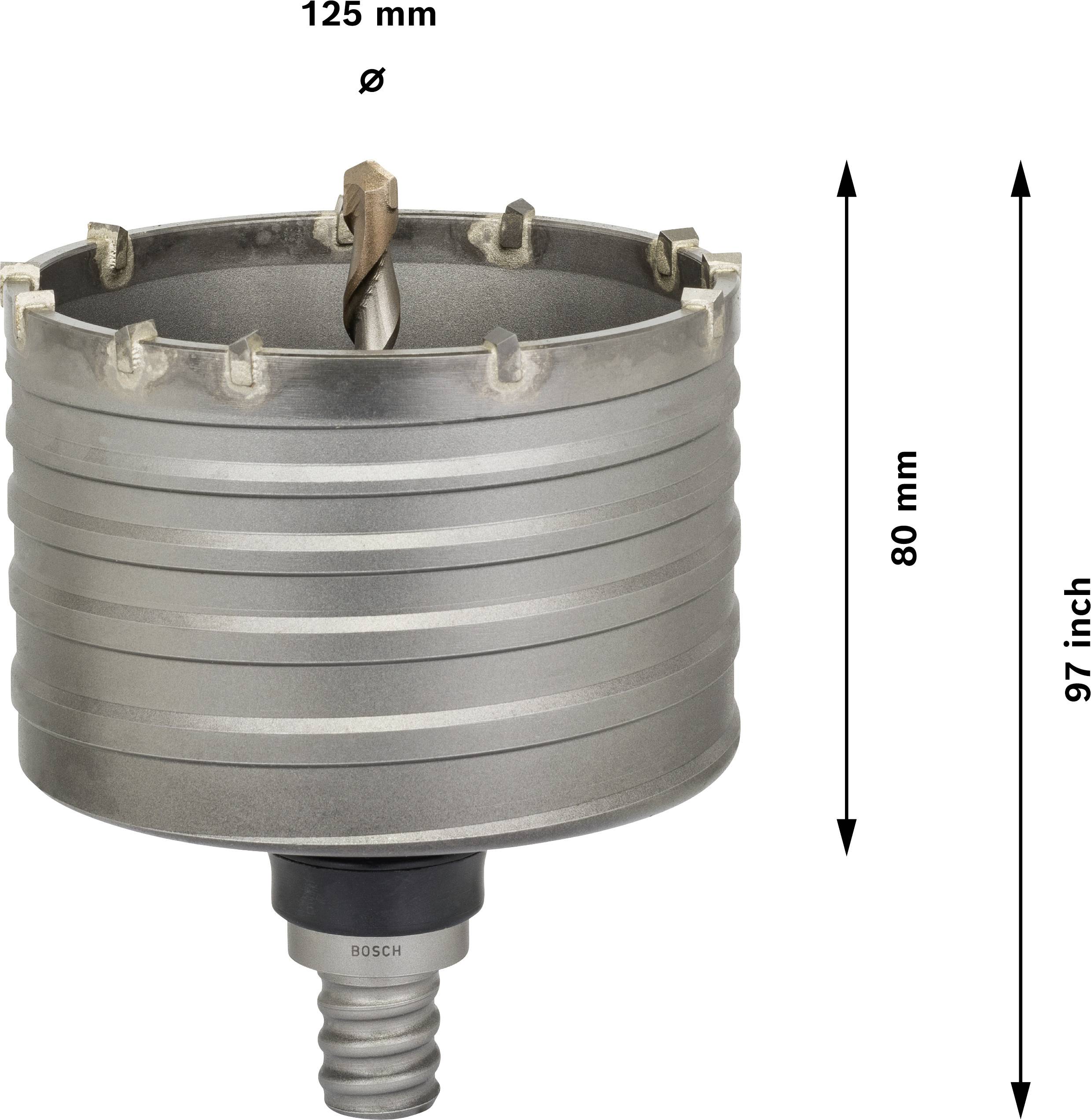 Korunka pro vrtání do kovu s průměrem 125 mm a výškou 80 mm. Pod ní je viditelný vrtací závit.