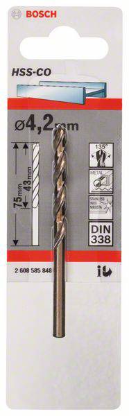 Vrták Bosch na kov, průměr 4,2 mm, délka 75 mm.