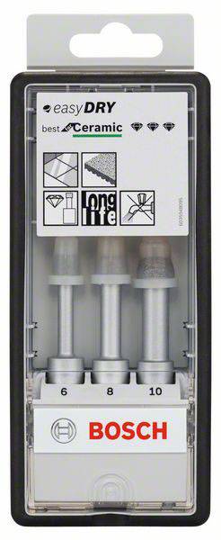 Sada keramických vrtáků Bosch easyDRY, 6-10 mm, dlouhodobě odolná, speciální keramická koruna, ideální pro dlaždice, robustní a vysoce výkonná.