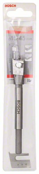Nastavitelný kruhový řezač Bosch pro průměry 15-45 mm v plastovém obalu, ideální pro vrtání velkých otvorů do různých materiálů.