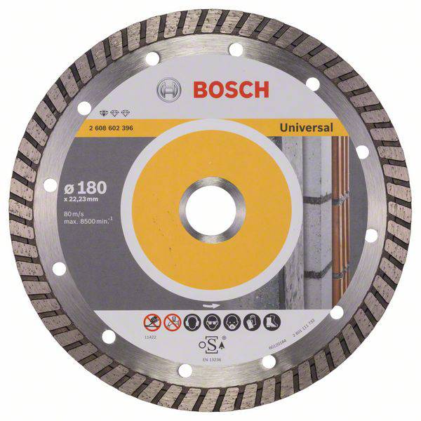 Diamantový řezný kotouč značky Bosch, vhodný pro univerzální použití, průměr 180 mm, max. 8500 ot./min., 80 m/s.