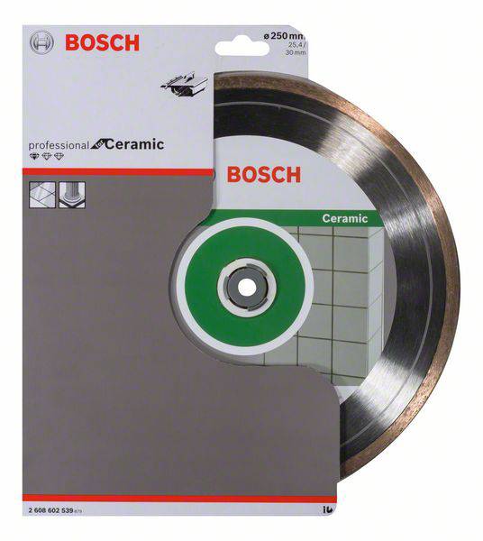 Pilový kotouč Bosch na keramiku, průměr 250 mm, včetně obalu; vhodný pro řezání dlaždic.