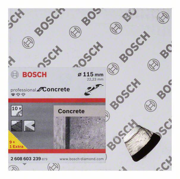 'Bosch Professional betonový řezný kotouč, průměr 115 mm, vrtání 22,23 mm, vhodný pro beton.'