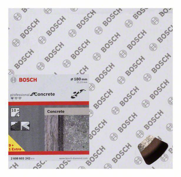 Obrázek obalu Bosch pro brusný hrnec na beton. Zobrazuje logo Bosch a obrázek produktu s technickými specifikacemi.