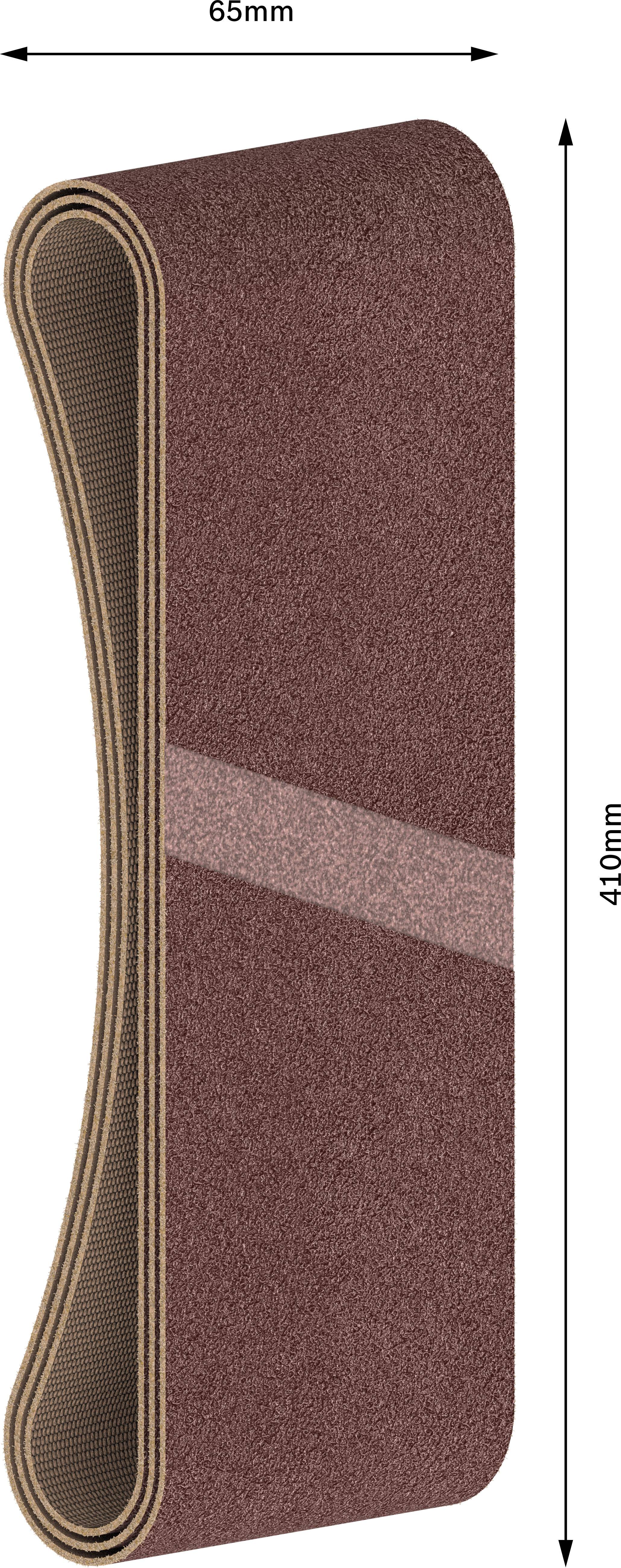 Brusný pás o rozměrech 65 mm šířka a 410 mm délka.