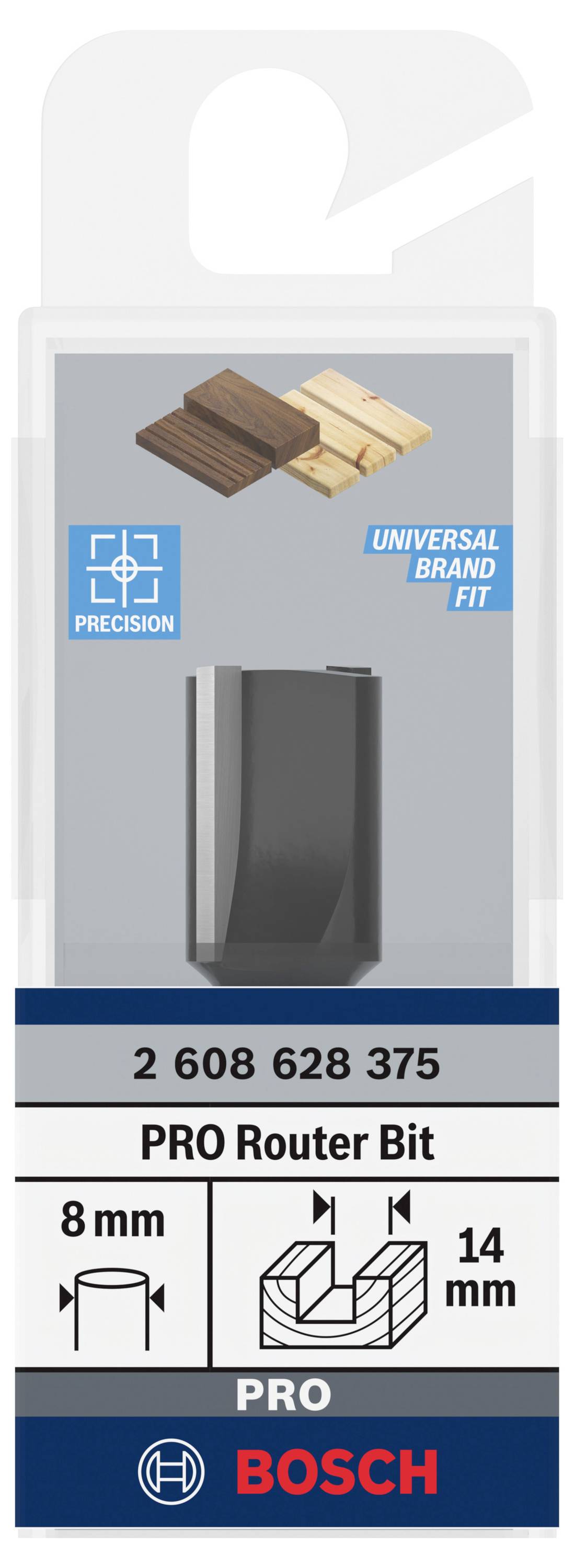 Fréza pro horní frézku, 8 mm řezné hrany, vhodná pro tvrdé dřevo. Značka Bosch, číslo artiklu 2 608 628 375.