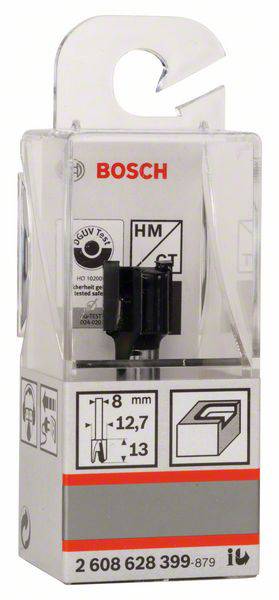 Balení frézy Bosch, vhodné pro průměr 8 mm, výšku 12,7 mm. Určeno pro práci se dřevem.