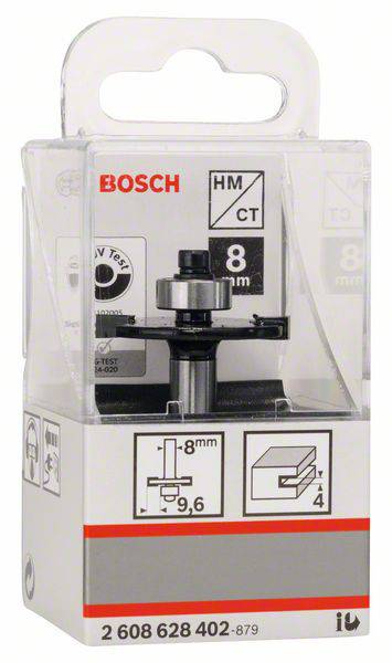 Fréza 'Bosch' pro dřevěné spoje, průměr 8 mm, stopka 8 mm, vhodná pro přesné spoje a frézování dřevěných povrchů.