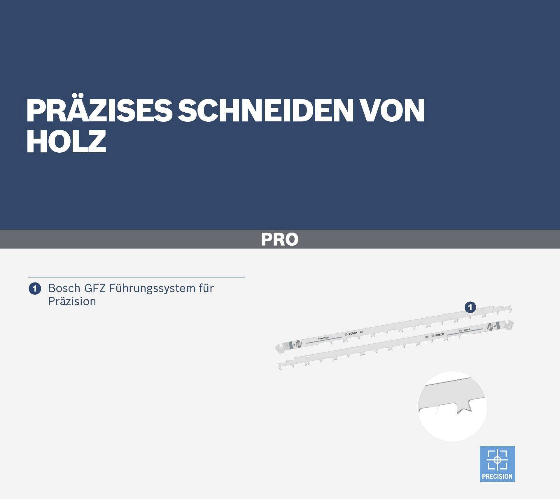Přesné řezání dřeva s vodicím systémem Bosch GFZ pro preciznost, ilustrované obrázkem vodicí lišty.