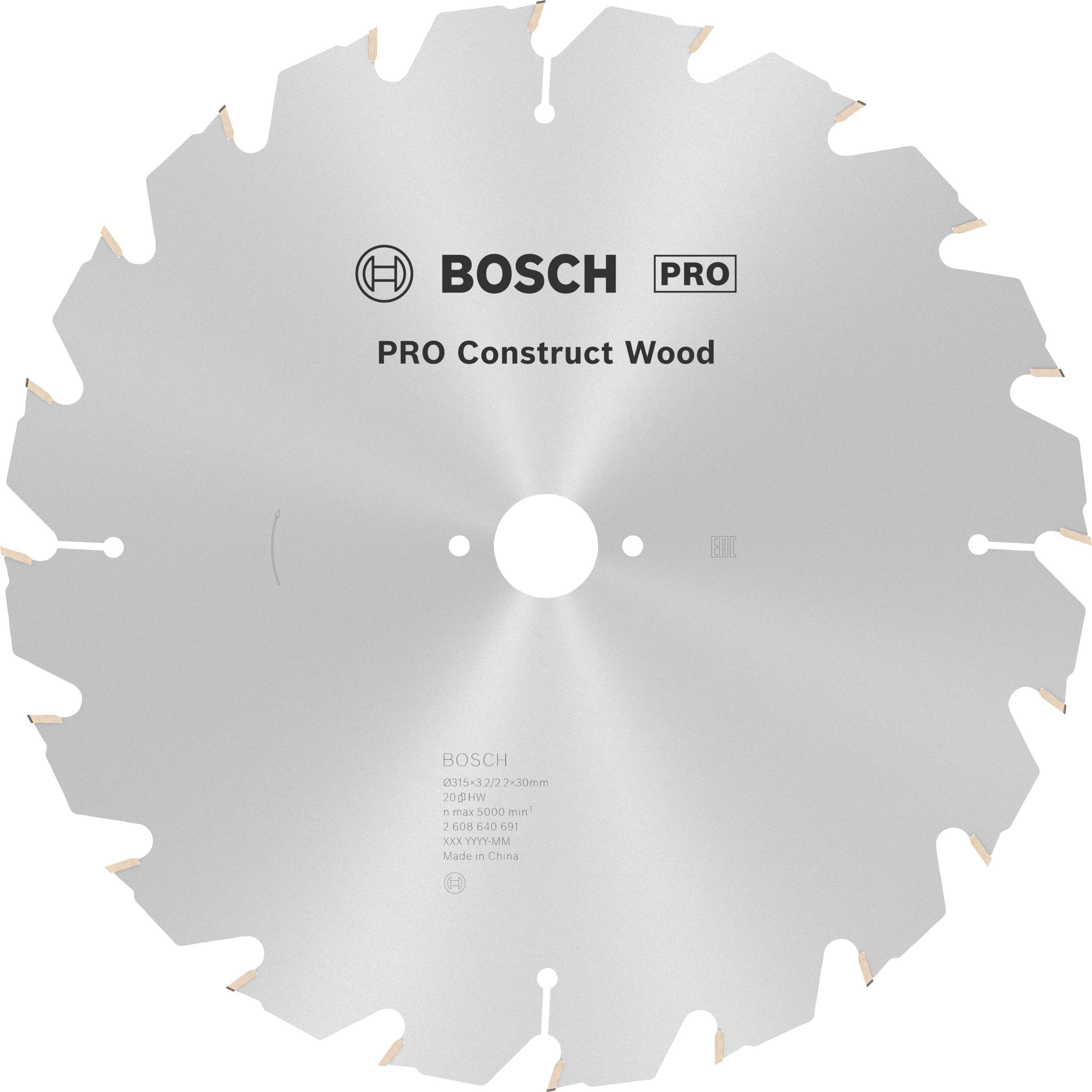 Pilový list značky Bosch, model 'PRO Construct Wood', speciálně navržený pro práci se dřevem.