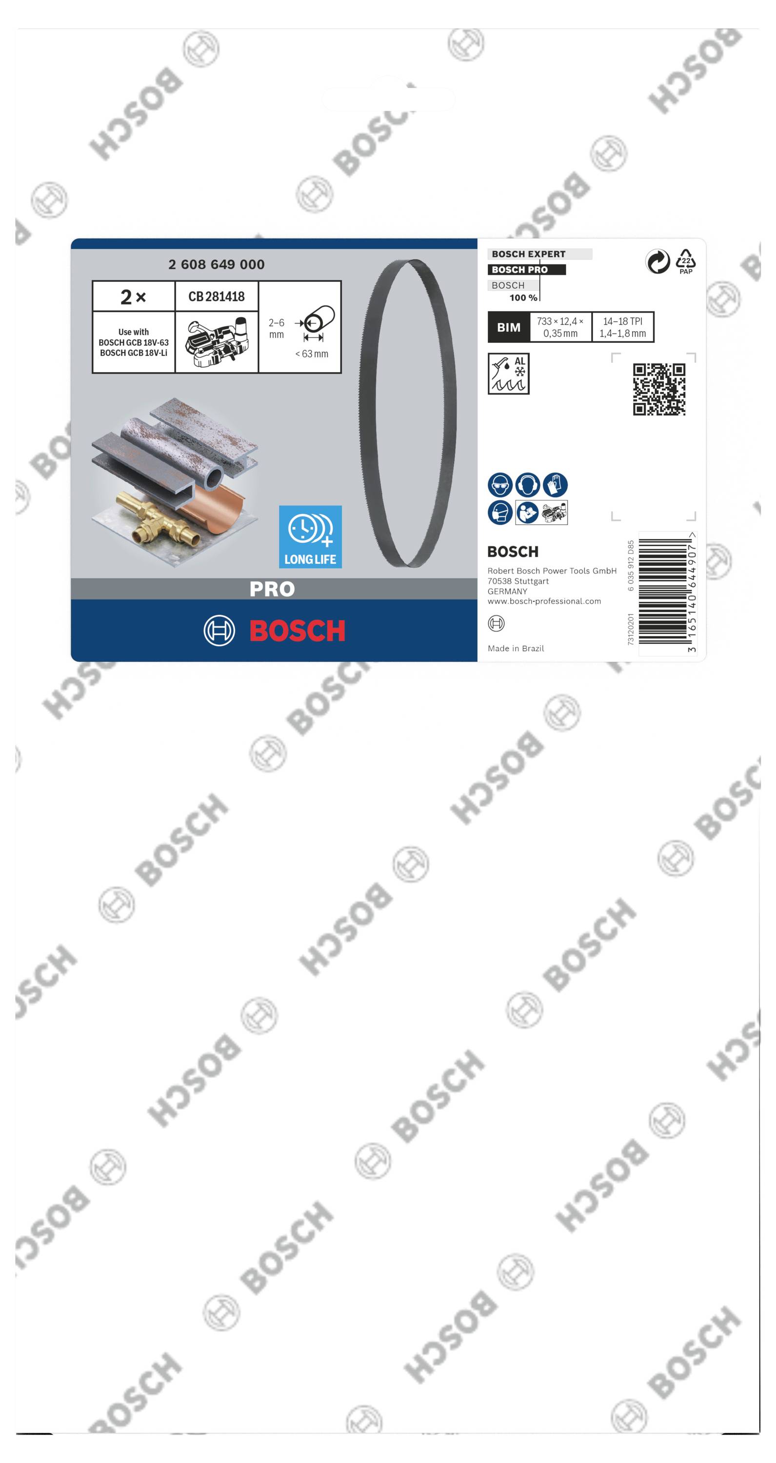 Štítek s logem Bosch, kód produktu 2 608 648 000, vyobrazení kabelů a konektorů, 'PRO' a 'Made in Germany'.