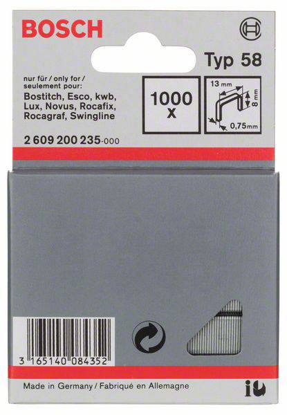 'Balení spon typu 58, 1000 kusů. Vhodné pro Bostitch, Esco, kwb. Vyrobeno v Německu.'