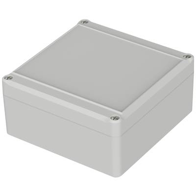 Obdélníkový šedý kryt se šrouby v rozích, vhodný pro elektronické komponenty.