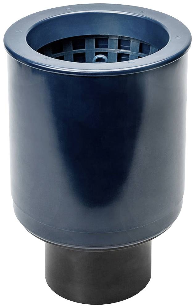 Velký, válcovitý, černý odpadkový kontejner s veřejným přístupem.