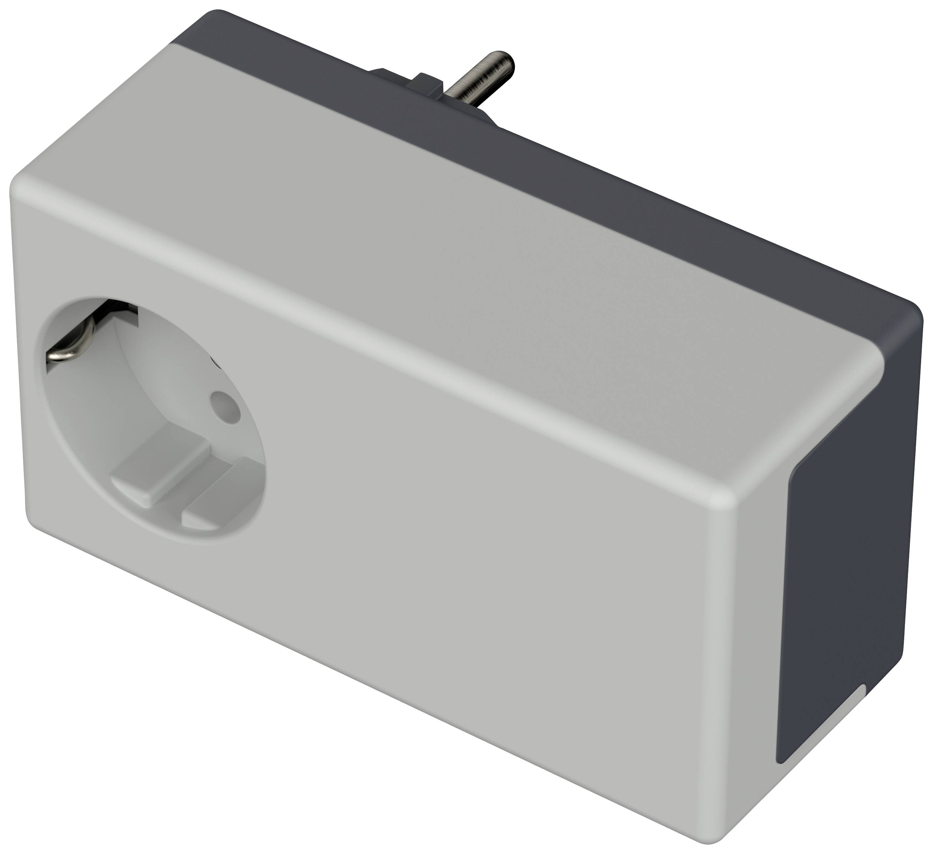 Bílá chytrá zásuvka se Schuko připojením pohledem z boku, určená pro ovládání elektrických spotřebičů.
