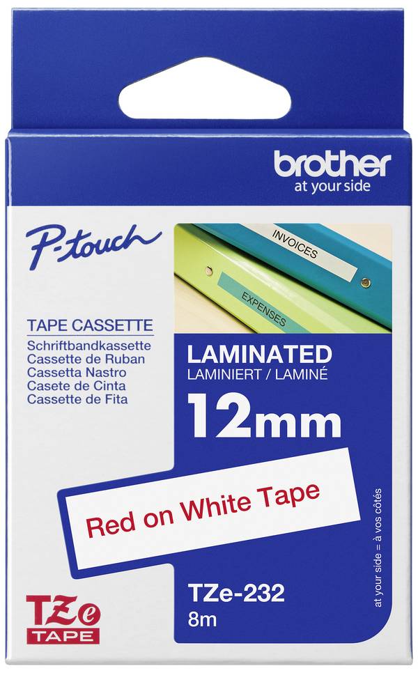 etikety  Brother TZe, TZ TZe-232 PET Barva pásky: bílá Barva písma:červená 12 mm 8 m