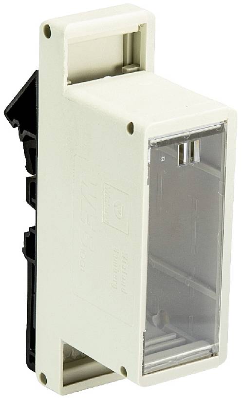 Elektrotechnická součástka s průhledným pouzdrem a černým zadním krytem. Používá se v elektrických systémech.