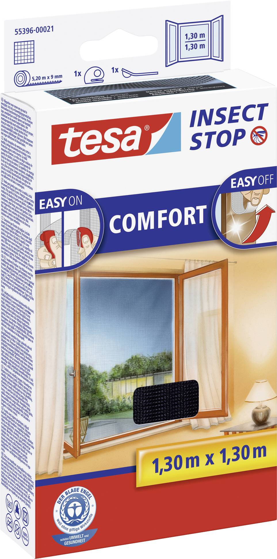 Tesa síť proti hmyzu do oken, 1,30 m x 1,30 m, "Insect Stop Comfort", snadná montáž a demontáž, chrání před hmyzem.
