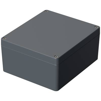 Šedý, obdélníkový plastový kryt se čtyřmi šrouby v rozích. Používá se pro elektronické komponenty.