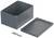 Šedý obdélníkový kryt s odnímatelným víkem, vedle něj šrouby. Vhodný pro bezpečné uložení elektronických součástek.