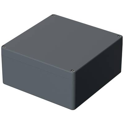 Šedý, obdélníkový plastový elektronický kryt se zaoblenými rohy a čtyřmi šrouby v rozích víka.