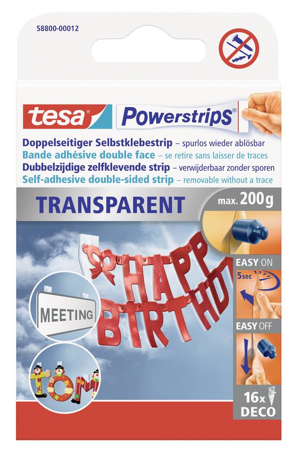 tesa POWERSTRIPS® Powerstrips® Deco  transparentní Množství: 16 ks