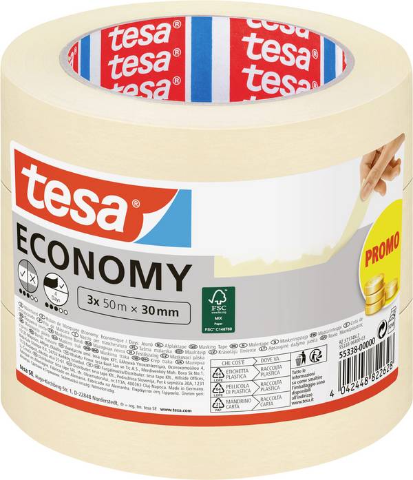 tesa UNIVERSAL 55338-00000-15 krepová lepicí páska  béžová (d x š) 50 m x 30 mm 3 ks