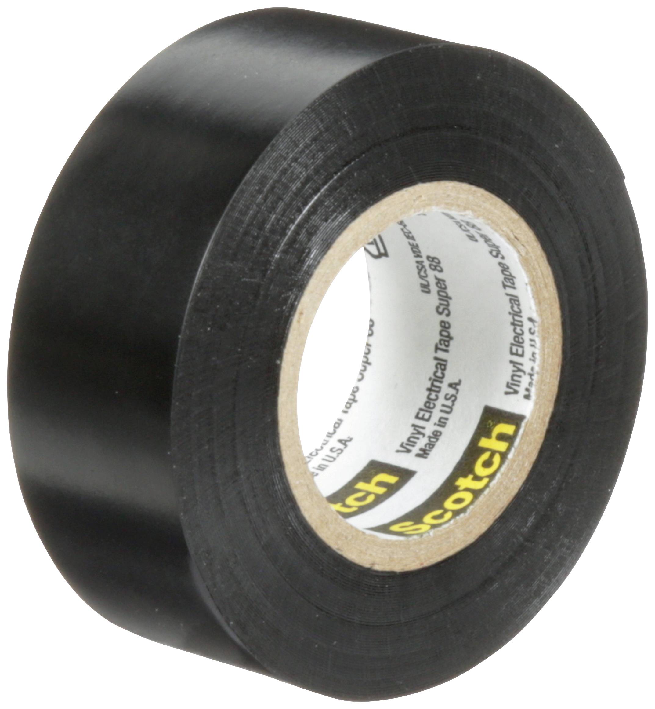 Černá vinylová izolační páska vhodná pro elektrické aplikace, ležící na bílém povrchu.