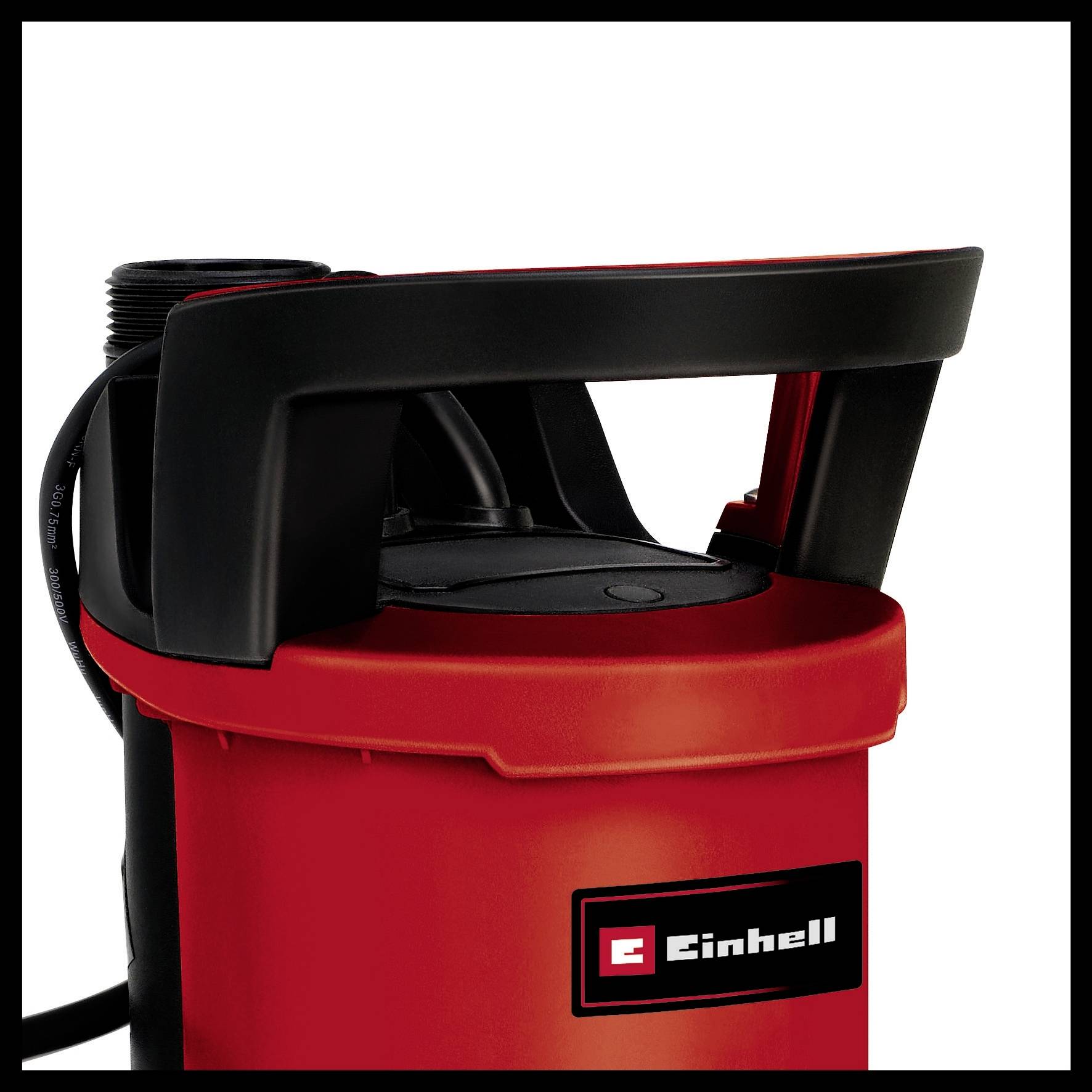 Červeno-černá pumpa s rukojetí, na které je viditelné logo 'Einhell'.