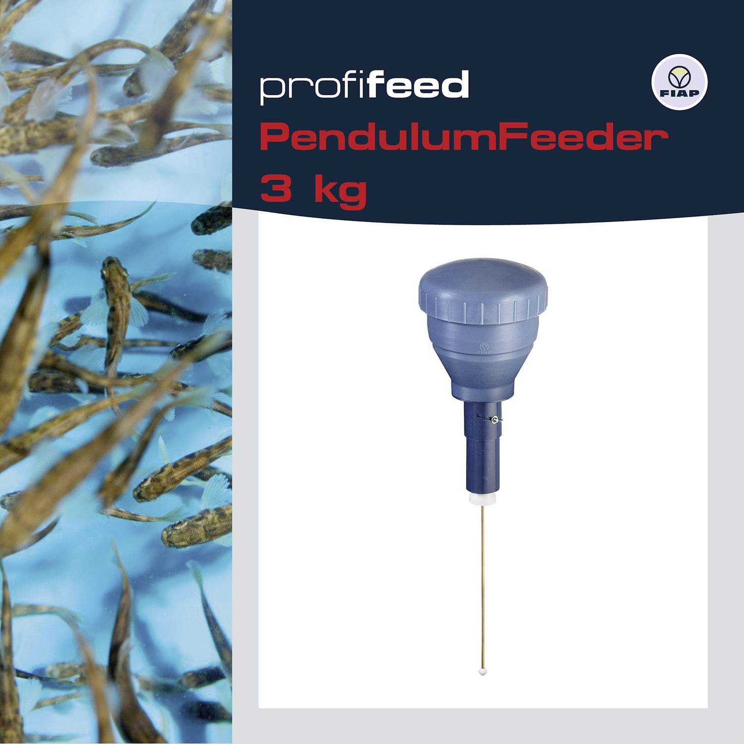 "profi krmítko PendulumFeeder 3 kg" vedle obrázku zařízení a ryb ve vodě.