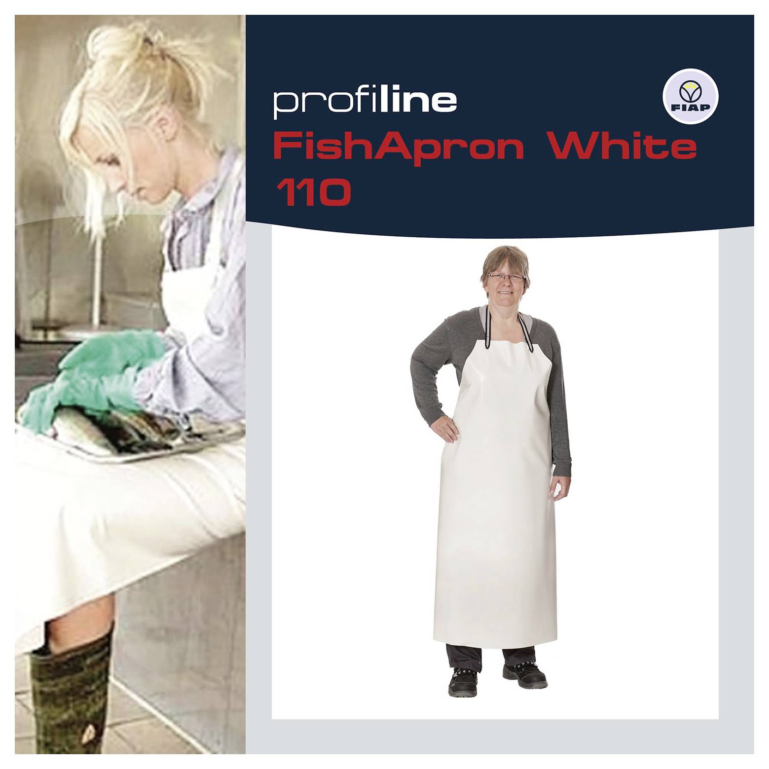 Obraz produktu pro "profiline FishApron White 110" zobrazující osobu oblečenou v bílé ochranné zástěře