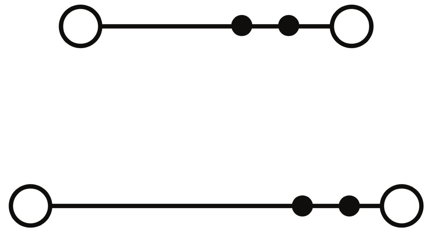 Vodorovné čáry s iluzorní variací velikosti: horní čára se zdá delší kvůli rozestupu kruhů, ale obě čáry mají stejnou délku.