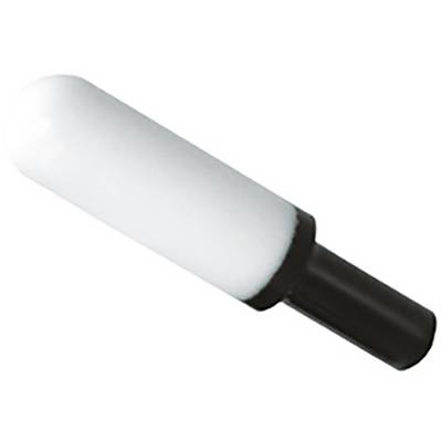 Kulatý, bílý pero ve stylu stylus s černou rukojetí.