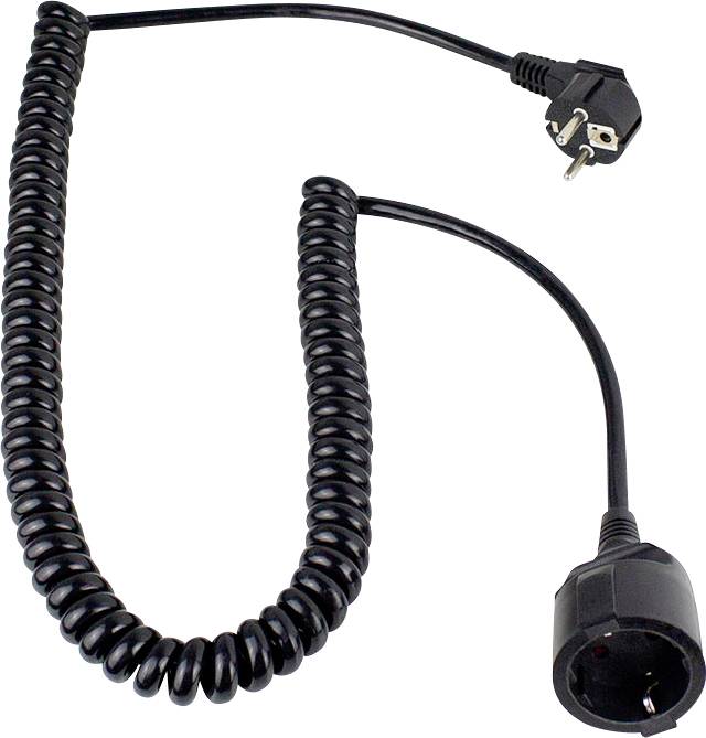 AS Schwabe 70410 napájecí prodlužovací kabel, 16 A, černá, 2.50 m, spirálový kabel