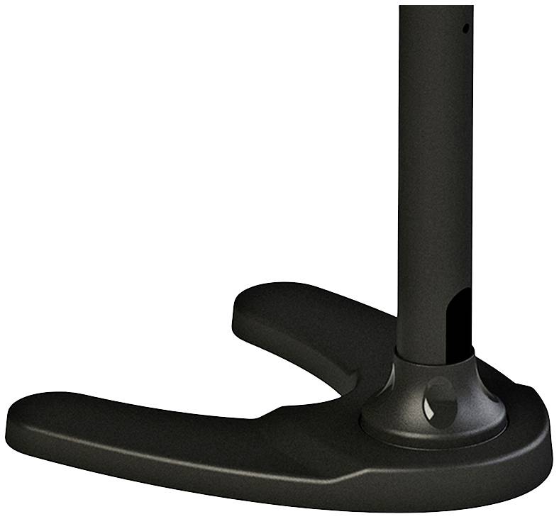 Černá, zakřivená kovová noha stojanu s kulatým upevňovacím nástavcem. Ideální pro robustní stabilitu a moderní designové prvky nábytku.