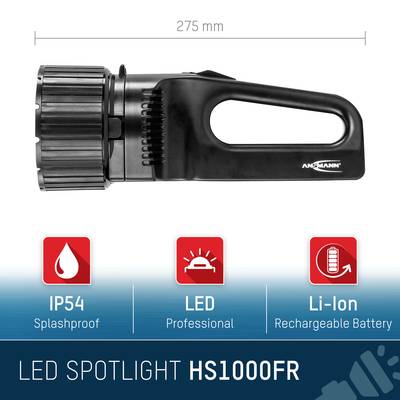 LED svítilna s rukojetí, délka 275 mm. Funkce: vodotěsná IP54, LED osvětlení, dobíjecí lithium-iontová baterie.