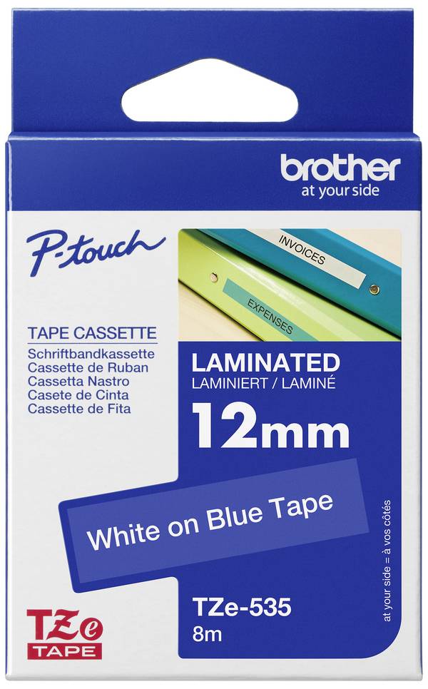 etikety  Brother TZe, TZ TZe-535 plast Barva pásky: modrá Barva písma:bílá 12 mm 8 m