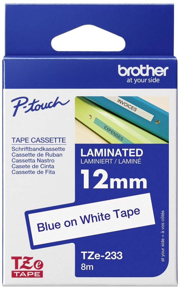 etikety  Brother TZe, TZ TZe-233 PET Barva pásky: bílá Barva písma:modrá 12 mm 8 m