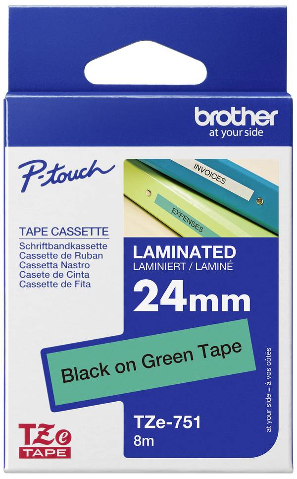 páska do štítkovače  Brother TZe, TZ TZe-751 PET Barva pásky: zelená Barva písma:černá 24 mm 8 m