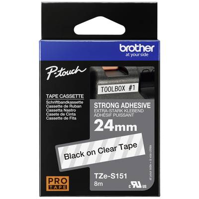 Kazeta se štítkovací páskou Brother P-touch se silným lepidlem, 24mm, černý tisk na průhledné pásce, délka 8m.