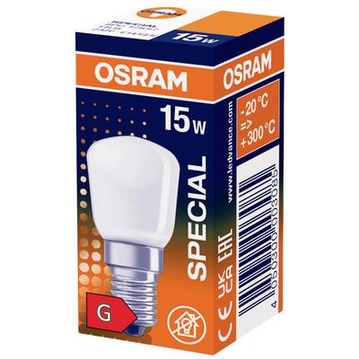 Obalový materiál OSRAM pro speciální žárovku o výkonu 15W, s teplotním rozsahem od -20°C do +300°C, energetické třídy G.