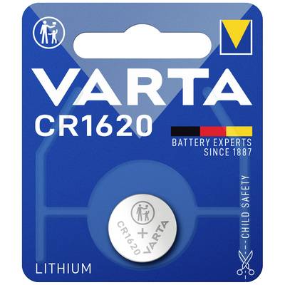'VARTA CR1620 lithiová baterie, odborníci na baterie od roku 1887, dětská pojistka. Balení s bezpečnostními a kvalitativními prvky.'