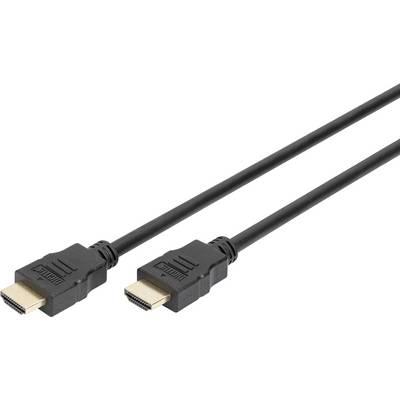 Černý HDMI kabel se dvěma konektory, zobrazený na bílém pozadí.