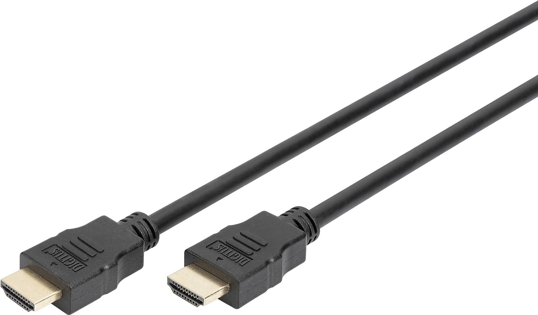 Dva černé HDMI kabely, každý s jedním konektorem na jednom konci.