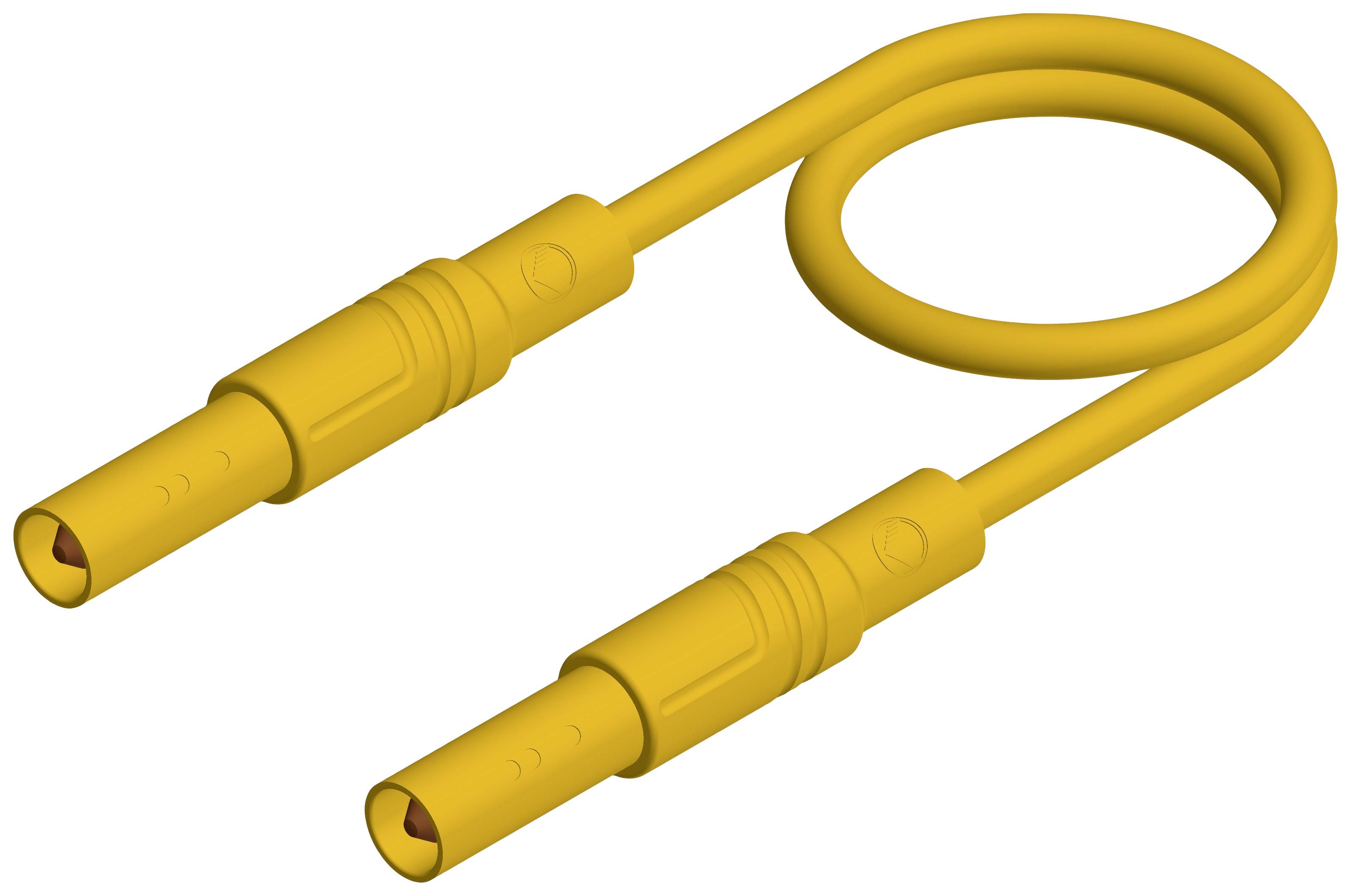 Žlutý kabel se dvěma zástrčkami, z nichž každá má izolovaný vodič.