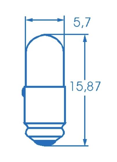 Diagram válcového objektu s rozměry: výška 15,87 mm, průměr 5,7 mm.