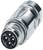 Kovový kulatý konektor s několika kolíky, typicky používaný pro průmyslové nebo elektronické aplikace.
