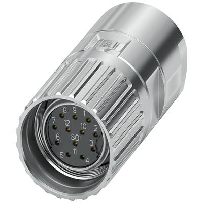 Stříbrný, válcový multi-pin konektor s dvanácti očíslovanými svorkami vpředu.