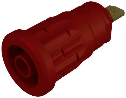 Červená elektrická zástrčka s kovovým kontaktem. Ideální pro připojení do odpovídajících zásuvek elektrických zařízení.